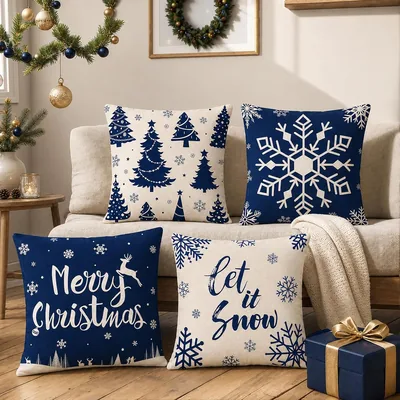 Cojines Navideños Genéricos, 4 Fundas de Felpa 45 x 45 cm con Cremallera
