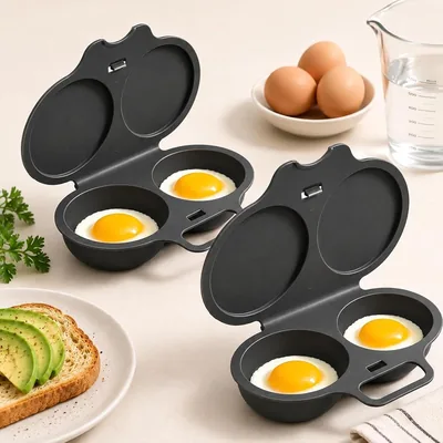 Mikrowellen-Eierkocher 2 Eier Set von 2 | Sofortiger Eierdampfer, Eierkochgerät für Frühstück Poached Eggs und Omelette Dunkelgrau