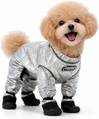 Dog Snowsuit with Boots - Winter Coat Silver L