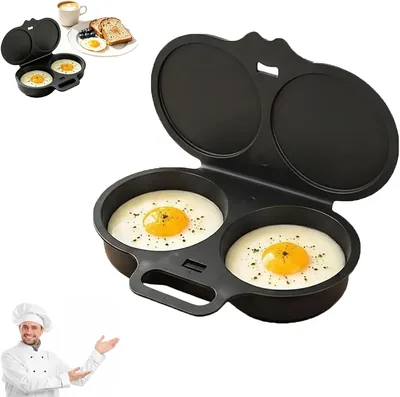 2026 Dual Cavity Microwave Egg Poacher With Lid (Black)