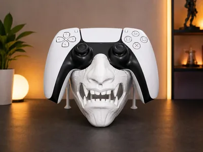 Monster Face Controller Holder Stand Compatible with PS5 | 3D Printed Design, Demon Mask Shape, Desktop Gaming Dock, Stand On