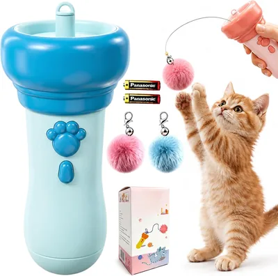 自動巻き取り猫じゃらし 電動ねこじゃらし ボール交換式 コンパクト ブルー