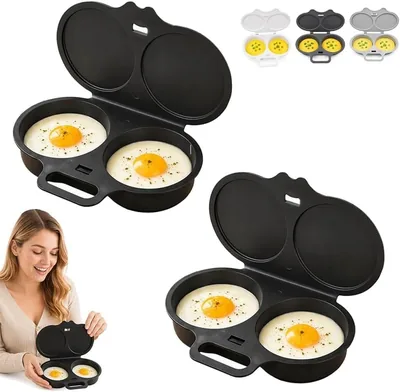 2PCS Dual Cavity Microwave Egg Poacher Dark Grey
