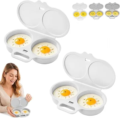 2PCS Dual Cavity Microwave Egg Poacher (White)