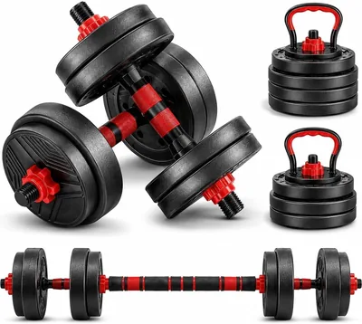 Kit Halteres Ajustável 6 em 1 com Barra, Kettlebell e Suporte para Flexões - 15kg