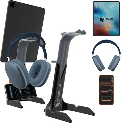 SPROSO NEW Flux-MultiDock 3-in-1 Headphone Stand for Desk | Universal Mobile & Tablet Compatibility | Superior-Grade ABS
