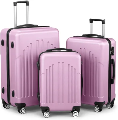 Family 3 Piece Luggage Set ABS+PC Hard Shell Suitcase with TSA Lock & Wheels - Best Deal