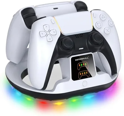 رصيف شحن سريع مزدوج مع مؤشرات LED وأساس بيئي RGB للبلايستيشن 5 - أبيض