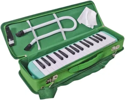 Melodica Escolar 32 Teclas con Estuche, Boquilla y Paño Limpiador (VERDE)