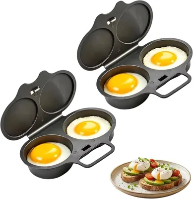 2 x Poche à œufs micro-ondes, cuiseur d'œufs à vapeur, moule en forme d'œuf, cuisine d'œufs au micro-ondes, double tasse avec fermeture cuite à l'œuf, antiadhésif