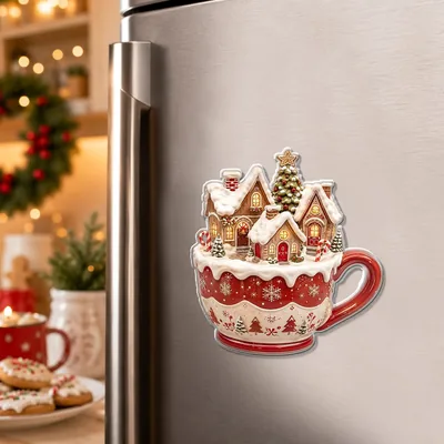BXT-SD-025 Christmas Mug Village Acrylic Fridge Magnets