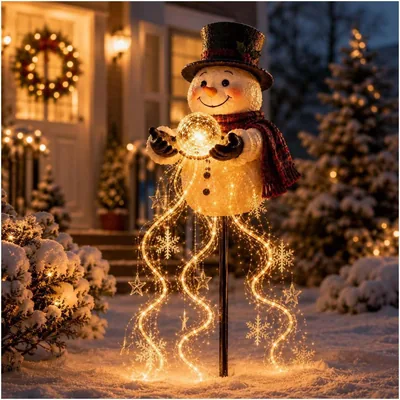 Schneemann Magische Fontäne - Fließende Schneeflocken LED Weihnachtslicht | Schneemann-Magie mit Wasserfallsterne, Warmes Licht