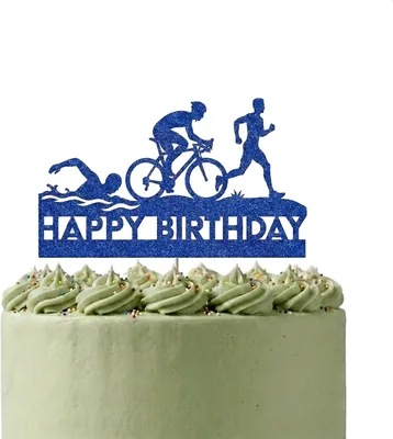 Personalised Triathlon Cake Topper - Blue