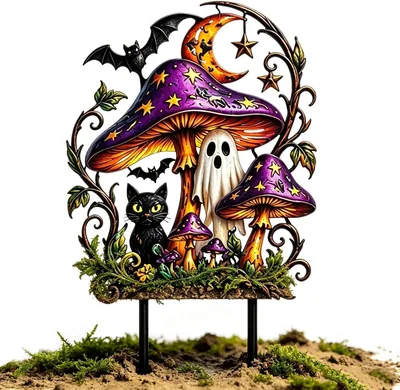 Huvudstjärna Halloween - Jordstång med Metal, Svart Katte Ghost Design | 30x18.5 cm