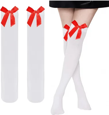 Satin Bow Over Knee Thigh High Socks
