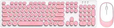 Wireless Keyboard and Mouse Combo with Retro Round Keycaps
