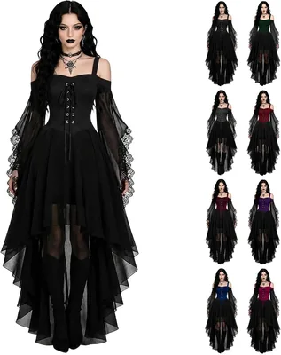 Witch Dress Gothic Halloween Costume - Mesh Butterfly Sleeve