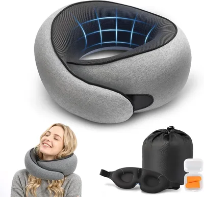 Memory Foam Travel Pillow - Meteorite Grey with Strap