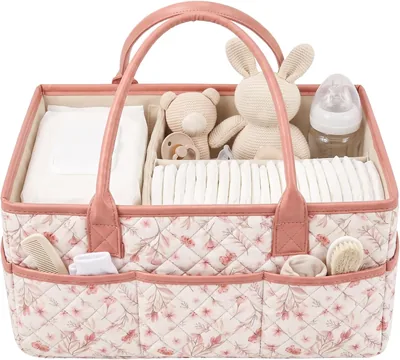 Baby Nappy Caddy Organiser Pink - Reinforced Handle