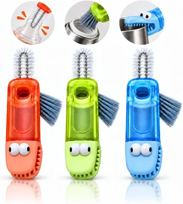 KASIKAI Cepillo para Lavar Termos 3 en 1, Cepillo para Botellas, Limpia Popotes, Set de 3 Piezas, Li