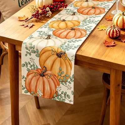 NEOXMERIA Camino de Mesa de Calabazas 33x183 cm - Estera Decorativa para Halloween y Otoño - Terciopelo de Poliéster Suave