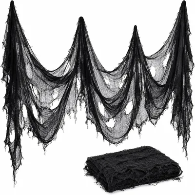 Tela Espeluznante para Decoración de Halloween 200 x 500 cm, Gasa Negra