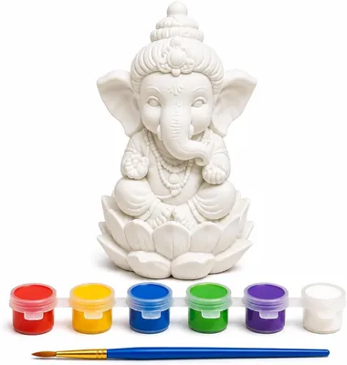 पूजा आर्चना DIY गानेश पेंटिंग किट बच्चों और वयस्कों के लिए | अपना खुद का गणेश इड़ल पेंट करें | सादी ग्यूप्सम गानेश फ़िगर