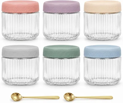 6 Pack Ribbed Glass Jars with Airtight Lids - 350ml