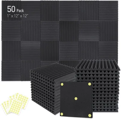 Focusound 50 Pack Acoustic Foam Panels 1" x 12" x 12"