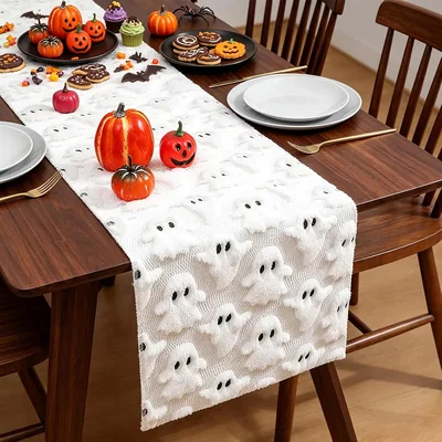 NEOXMERIA Camino de Mesa de Calabazas, 33x183 cm - Tapete Decorativo para Halloween y Otoño - Terciopelo de Poliéster Suave