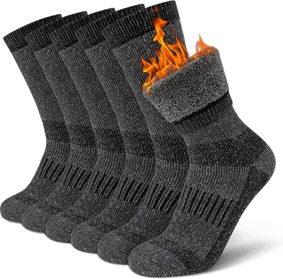 Time May Tell Mens Merino Wool Hiking Cushion Socks Thermal Warm Crew Winter Boot Socks Pack (2/4 Pa