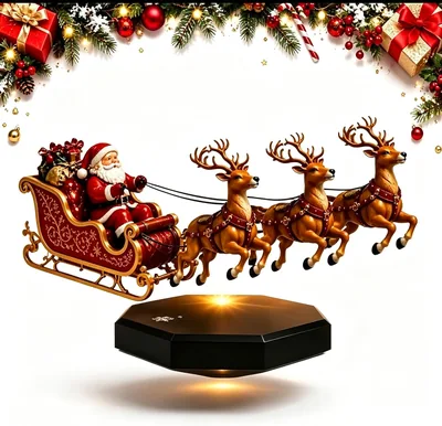 Trineo flotante de Papá Noel con levitación magnética, iluminación LED cálida