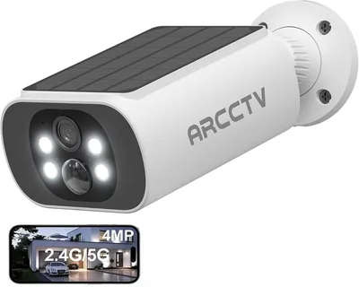 ARCCTV Câmera de Segurança Solar Sem Fio para Externo Wi‑Fi 2,4G/5G | 4MP Câmeras Domésticas de Vigi