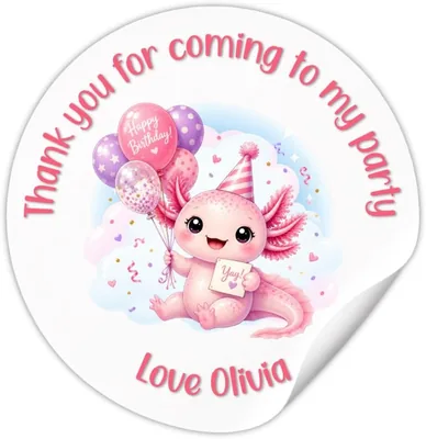 Personalised Axolotl Party Stickers - 24/Sheet