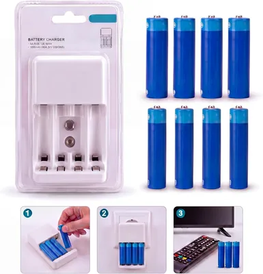 Kit com 8 Pilhas Recarregáveis AA e AAA + Carregador Bivolt