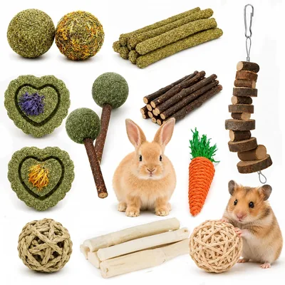 30 Piezas Juguetes para Masticar Hámster, Artículos de Decoración para Jaulas de Conejos, Naturales y Seguros