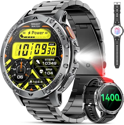 1.7 Smartwatch with 110+ Sport Modes, Bluetooth call, Fitness tracker for android iOS phones, 2 Stra