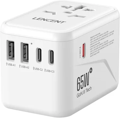 LENCENT GaN3 Travel Adapter 65W with USB-C PD