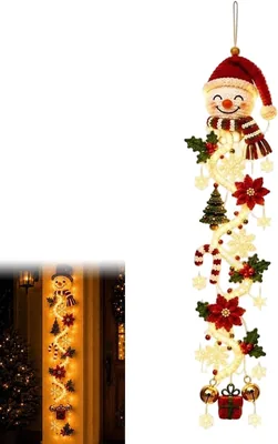 Glowing Christmas Door Hanger - Lighted Snowman Santa Decor