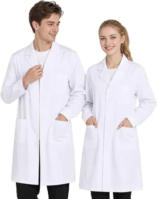 Couture de Chimie Blanche Générique pour Hommes et Femmes - Coton Laboratoire de Physique Chimie pour École Secondaire avec Poches et Boutons Manches Longues