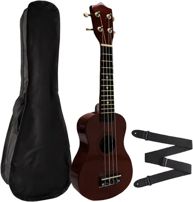 Ukulele FEMMTO Soprano de Madera con Funda y Correa, Marrón - Acústico 4 cuerdas 12 trastes