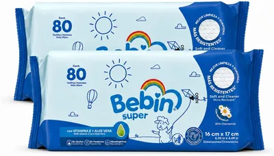 Carre Super Toallitas Húmedas para Bebé y Adulto (Pack de 2 x 80) con Vitamina E y Aloe Vera, Hipoalergénicas