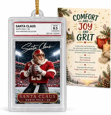 Santa Trading Card Football Ornament - 2026 Acrylic Gift
