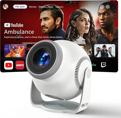 Android 14 Projector - 270° Rotation, Off-White