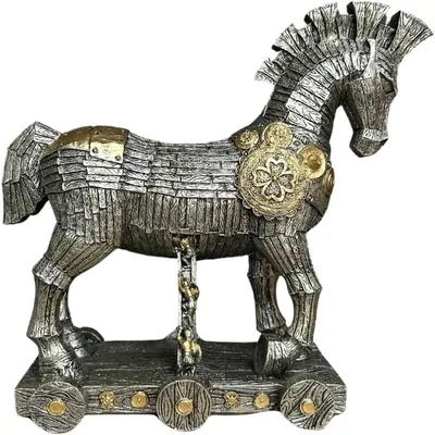 Escultura Decorativa Caballo de Troya de Alta Calidad, 26x27 cm Metalizado