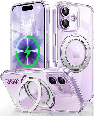 iPhone 17用マグネティックスタンドケース、航空アルミニウム製360°スタンド、4つのUSプラグ付