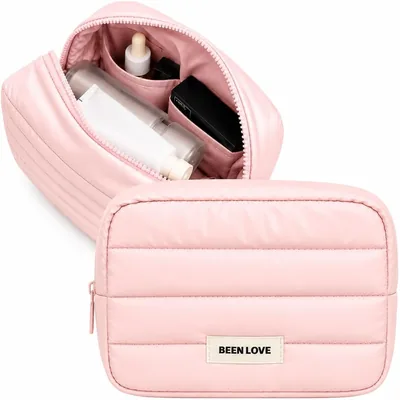 Necessaire Puffer Feminina Porta Maquiagem Cosméticos Skincare Viagem Luxo (Rosa)