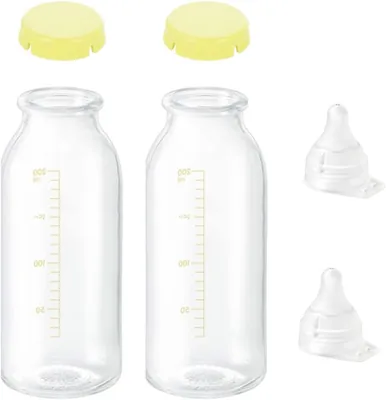 妊娠病院用 直接給餌ボトル 6.8fl oz (200ml) x 2 + 直結乳首 高流量 x 2 + 塵かぶせ (イエロー)