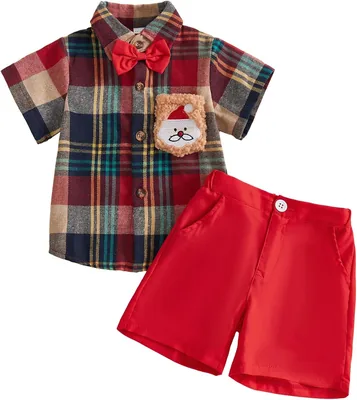 Baby Boy Christmas Outfit: Santa Button Down Shirt & Shorts Set