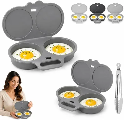 2Pcs Dual Cavity Microwave Egg Poacher Dark Grey
